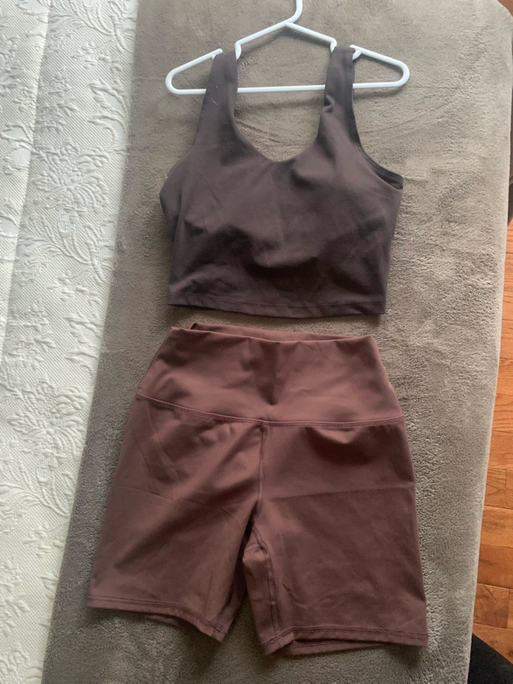 Brown Athletic Crop Top and High-Waist Biker Shorts Set